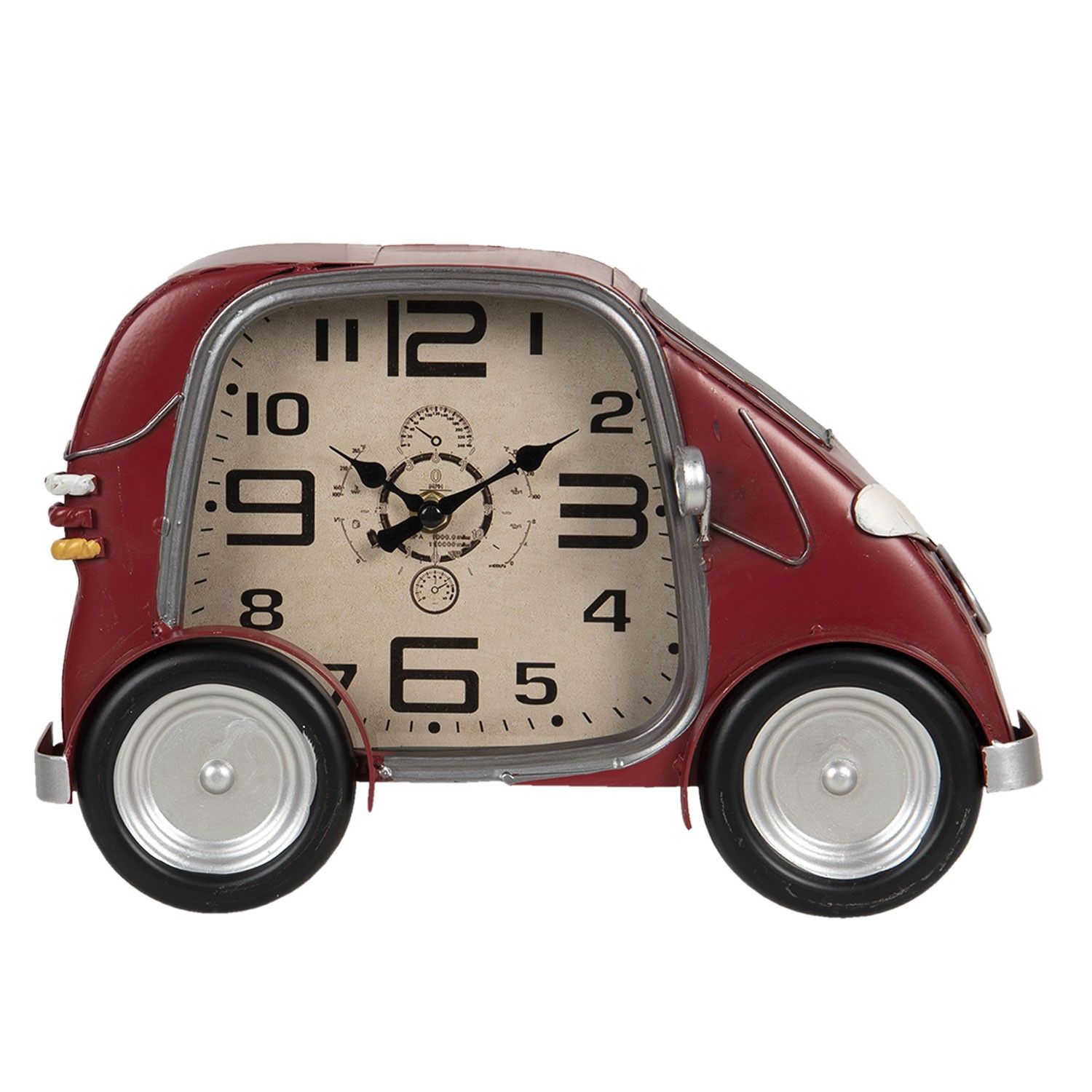 Retro nástěnné hodiny v designu červeného auta - 33*9*21 cm / 1*AA Clayre & Eef - LaHome - vintage dekorace