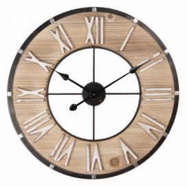 Dřevěno-kovové nástěnné hodiny s římskými číslicemi Flavie – Ø 60*4 cm / 1*AA Clayre & Eef