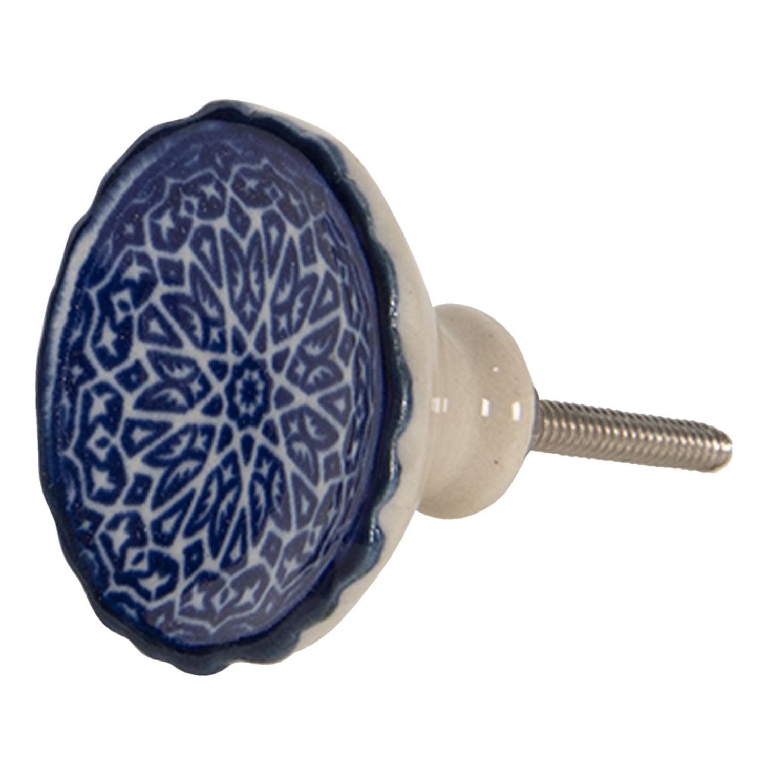 Keramická knopka s modro-bílým květinovým ornamentem – Ø 4*4 cm Clayre & Eef - LaHome - vintage dekorace