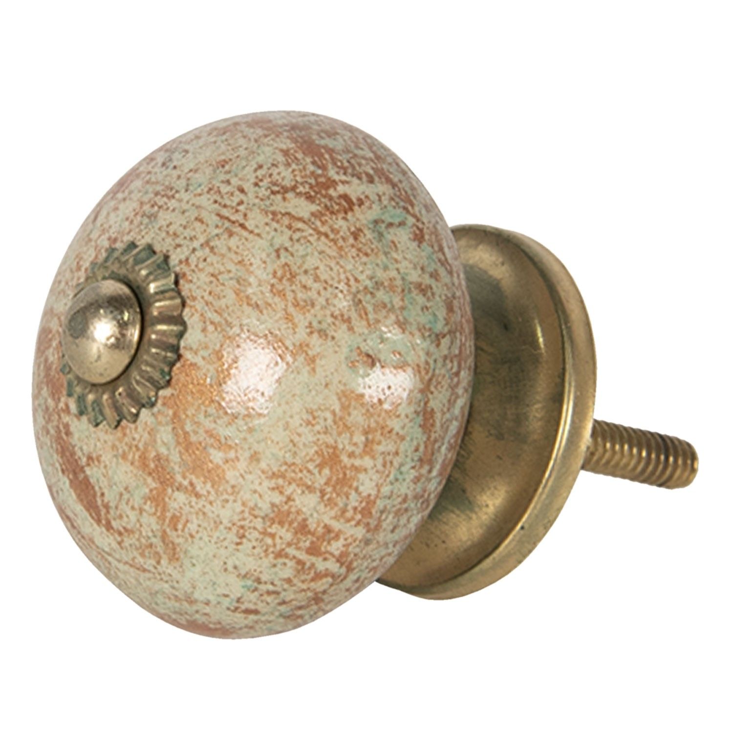 Vintage zelená úchytka z keramiky se zlatými kovovými detaily – Ø 4*4 cm Clayre & Eef - LaHome - vintage dekorace