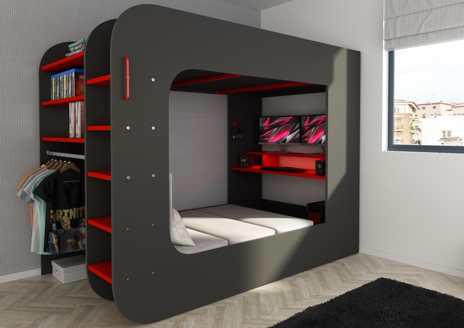 Aldo Patrová postel s prostorem na spaní a stolem Urbanic black - Nábytek ALDO