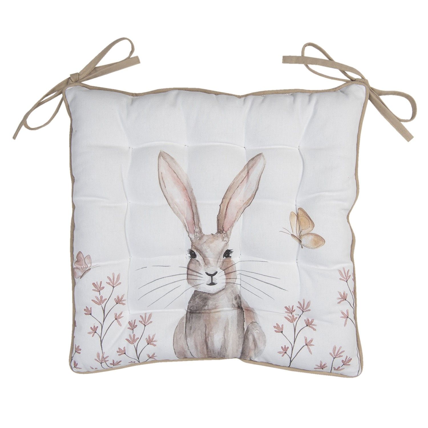 Bavlněný podsedák s výplní s motivem králíka Rustic Easter Bunny - 40*40 cm Clayre & Eef - LaHome - vintage dekorace