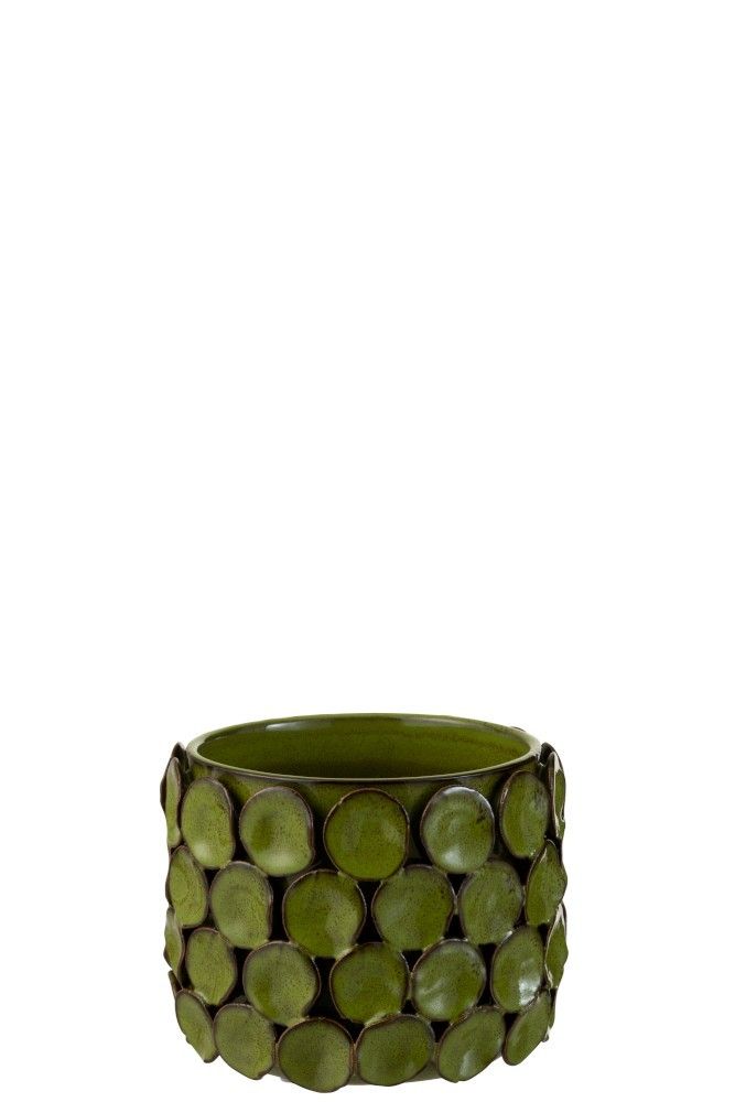 Zelený keramický květináč se zdobením - 16*16*13 cm J-Line by Jolipa - LaHome - vintage dekorace