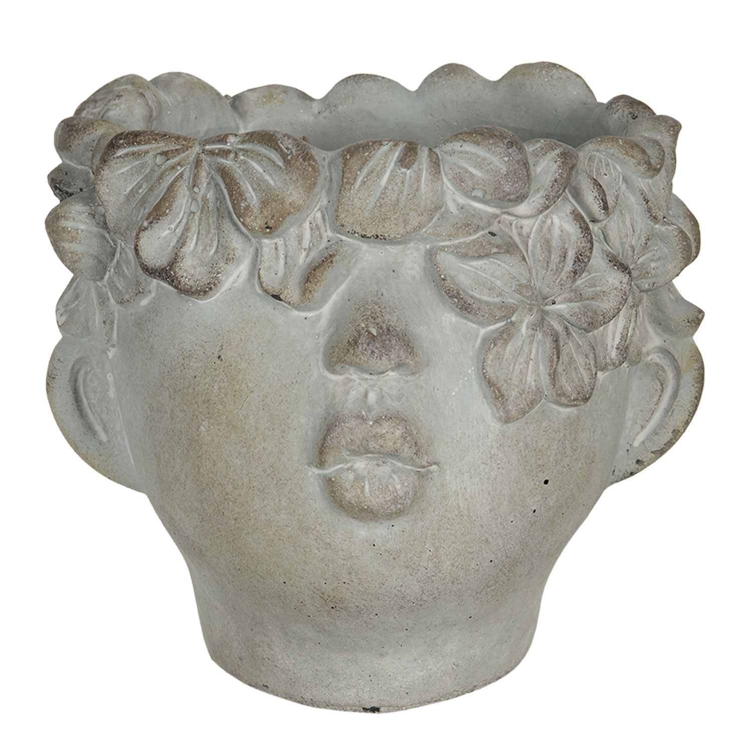Květináč v designu hlavy s květinovým věncem Tete - 30*27*26 cm Clayre & Eef - LaHome - vintage dekorace
