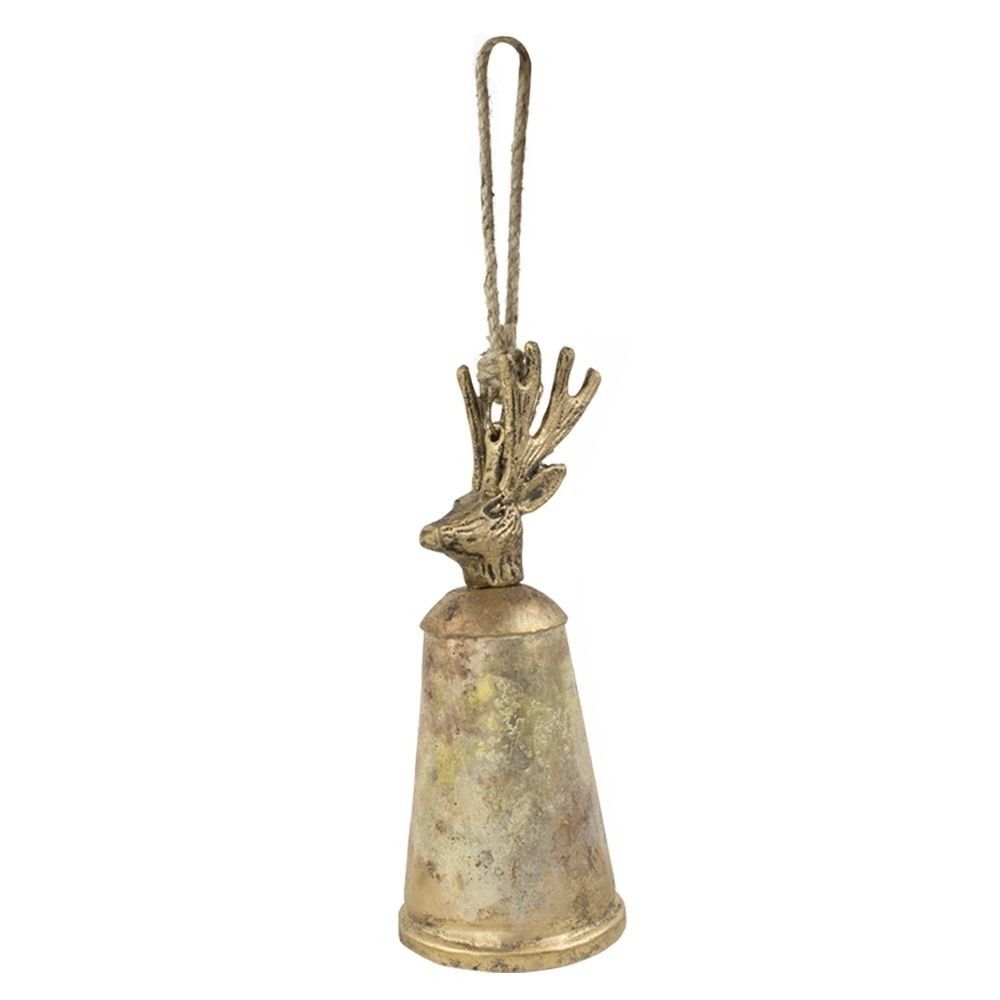 Zlatý kovový zvonek s hlavou jelena Deer - Ø 14*35cm Mars & More - LaHome - vintage dekorace