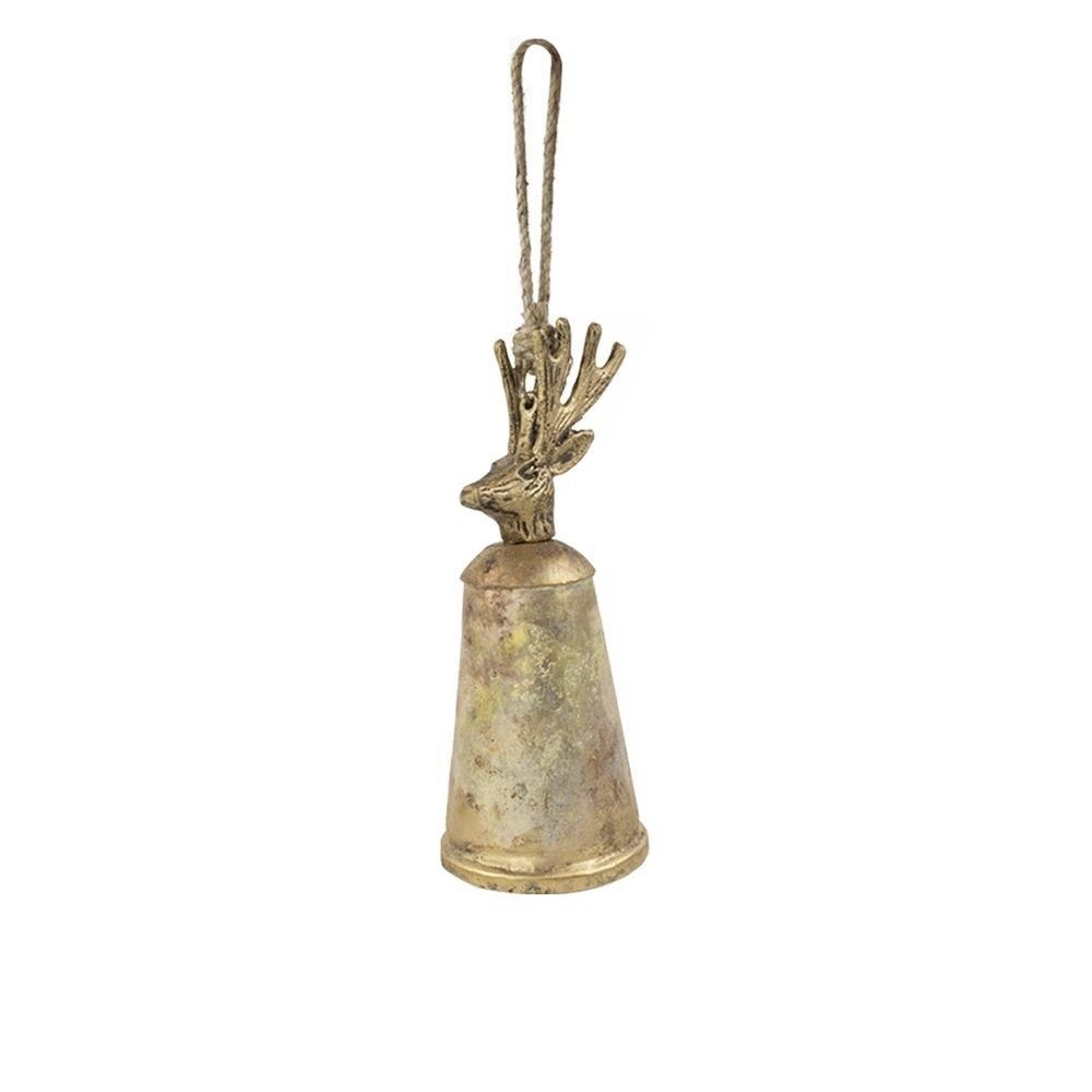 Zlatý kovový zvonek s hlavou jelena Deer - Ø 6*16cm Mars & More - LaHome - vintage dekorace