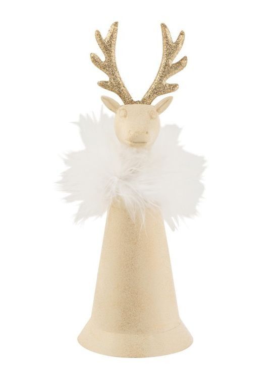 Zlatý plechový zvonek s peříčky a hlavou jelena - Ø 7*18 cm J-Line by Jolipa - LaHome - vintage dekorace