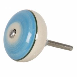 Modrá keramická úchytka ve vintage stylu Cercle – Ø 4*3 cm Clayre & Eef