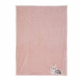 Růžový plyšový pléd s kočičkou Olli I - 130*160 cm Clayre & Eef