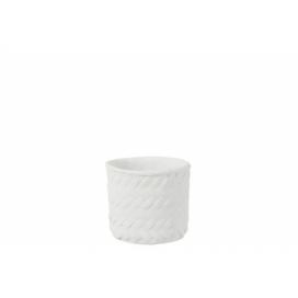 Bílý cementový květináč s imitací bambusového výpletu M - Ø  16,5*15 cm J-Line by Jolipa