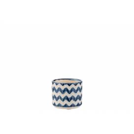 Keramický modro béžový květináč se vzorem zigzag  - 8*8*7 cm J-Line by Jolipa