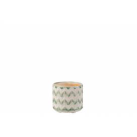 Keramický zeleno krémový květináč se vzorem zigzag - 8*8*7 cm J-Line by Jolipa