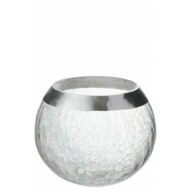 Transparentní skleněný kulatý svicen na čajovou svíčku se stříbrným zdobením - Ø 15*12 cm J-Line by Jolipa