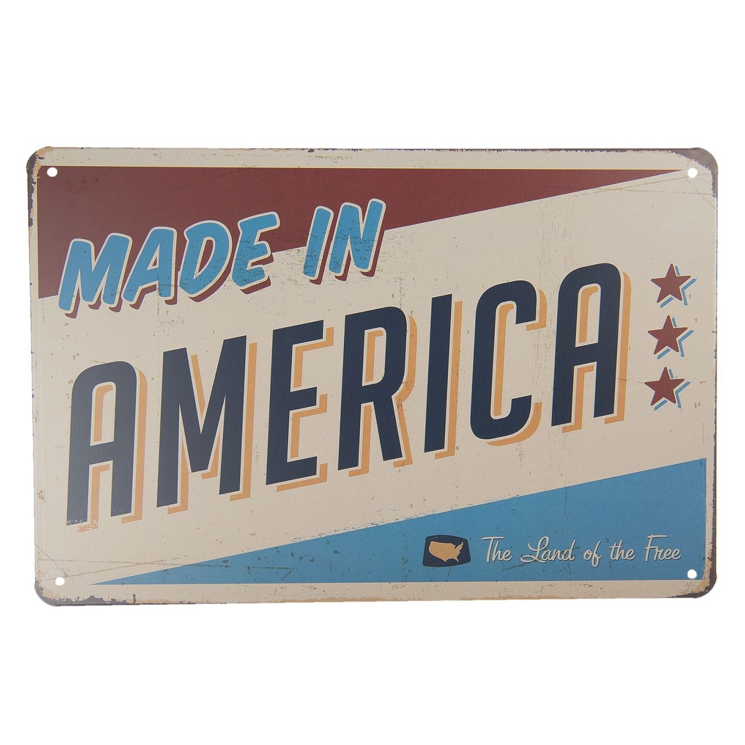 Středně velká kovová barevná cedule MADE IN AMERICA- 30*20 cm Clayre & Eef - LaHome - vintage dekorace