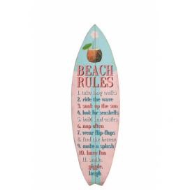 Modro -růžová dřevěná nástěnná cedule plážová pravidla - 24*1,5*77cm J-Line by Jolipa