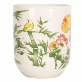 Porcelánový kalíšek na čaj s bambusem a květy- ∅ 6*8 cm / 0,1L Clayre & Eef