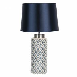 LaHome - vintage dekorace a bytové doplňky: Stolní lampa s keramickou základnou a tmavě modrým stínidlem Oignons – Ø 28*50 cm E27/max 1*60W