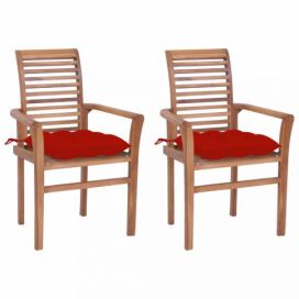 Zahradní jídelní židle s poduškou 2 ks teak Dekorhome Červená