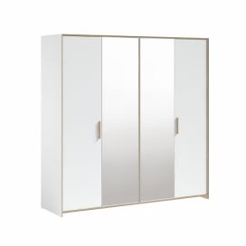 Čtyřdveřová šatní skříň se zrcadlem Dylan - bílá/dub světlý