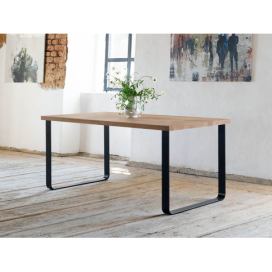 Benlemi Industriální jídelní stůl z dubového dřeva PETER s kolmou kovovou podnoží Rozměr: 90x160 cm, Kvalita dřeva: B/C rustikální, Opracování hrany: Rovná hrana
