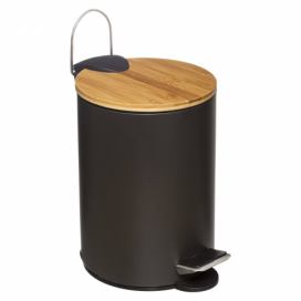 5five Simply Smart Odpadkový koš do koupelny s bambusovým víkem MODERN, černý, 3 l