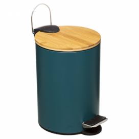 5five Simply Smart Odpadkový koš do koupelny s bambusovým víkem MODERN, modrý, 3 l