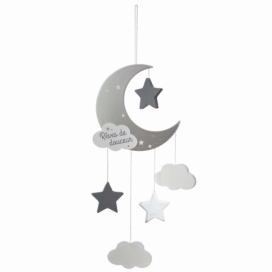 Atmosphera for kids Dětská závěsná dekorace s motivem měsíce a hvězdiček, barva šedá