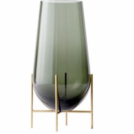 Audo CPH Kouřově zeleno šedá skleněná váza AUDO Échasse M 45 cm