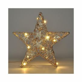  vánoční hvězda glitter, zlatá, kovová, 14x LED, 2x AA