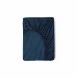 Tmavě modré bavlněné elastické prostěradlo Good Morning, 180 x 200 cm