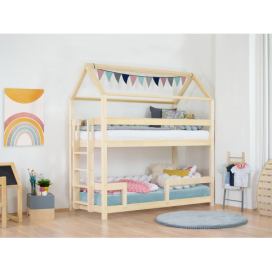 Benlemi Domečková patrová postel MONTY pro dvě děti Zvolte barvu: Přírodní dekor bez laku, Výška: 222 cm