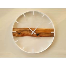 Dřevěné nástěnné hodiny KAYU 26 Ořech v Loft stylu Bílý 70 cm