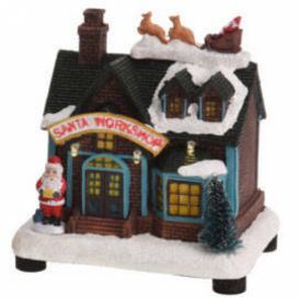 Home Styling Collection Vánoční LED dekorace - Vánoční dům se Santa Clausem a nápisem Santa Workshop, 15 x 12,5 x 9,5 cm