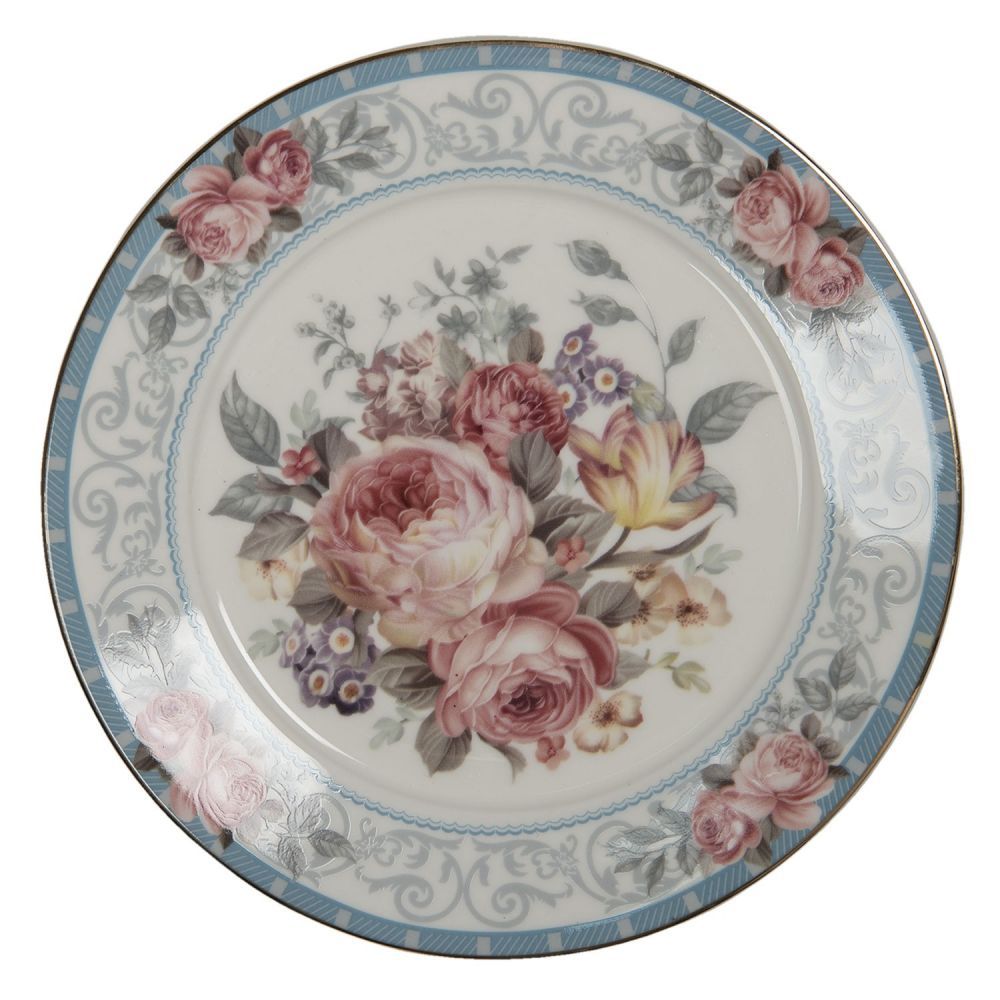 Porcelánový dezertní talířek se zlatou linkou Peony Rosé - Ø 21*2 cm Clayre & Eef - LaHome - vintage dekorace