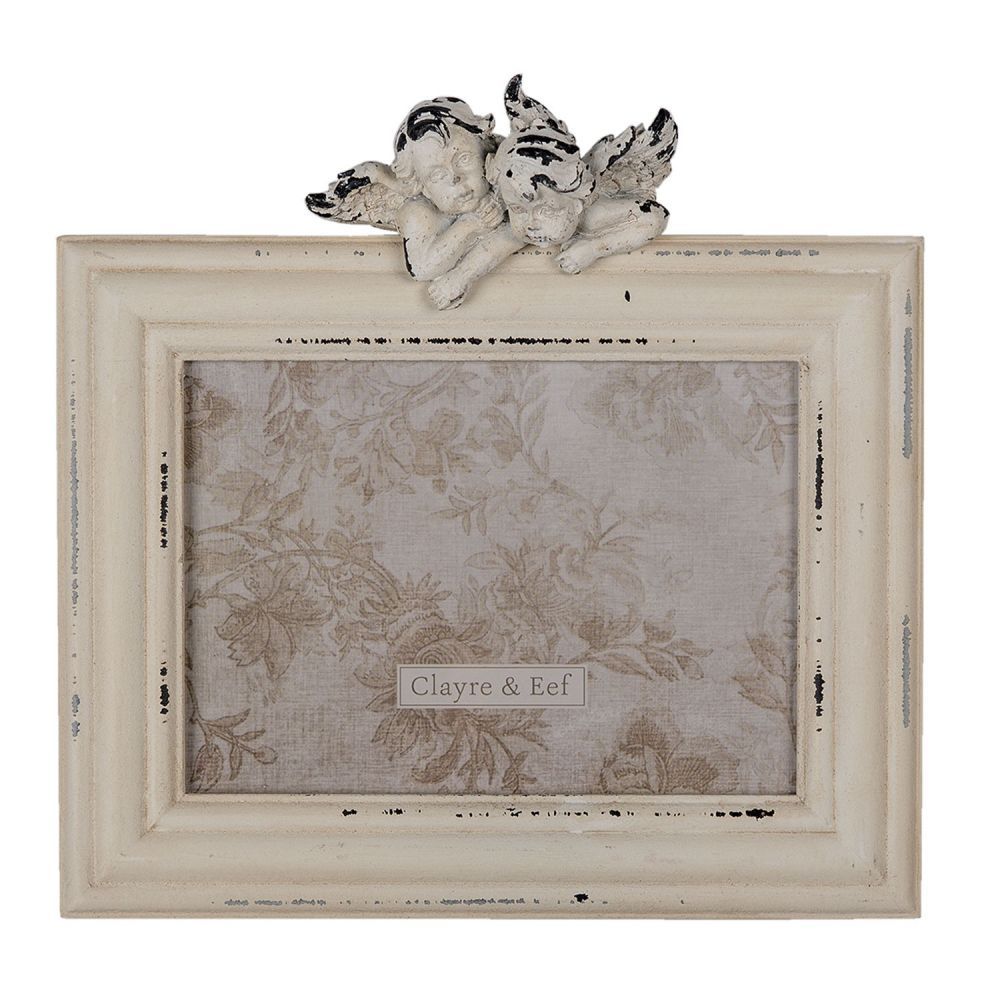 Bílý dřevěný fotorámeček a andílkem - 24*5*24 cm / 18*13 cm Clayre & Eef - LaHome - vintage dekorace