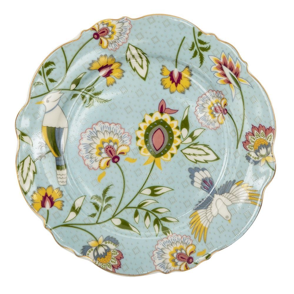 Modrý porcelánový dezertní talíř s květy Flower Ori - Ø 20*2 cm Clayre & Eef - LaHome - vintage dekorace