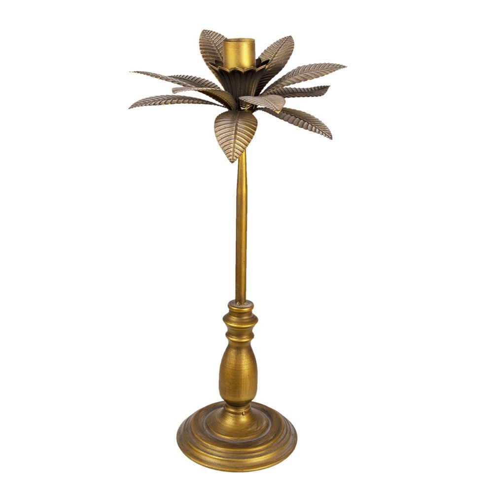 Kovový zlatý svícen s patinou a listy Camila - Ø 28*60 cm Clayre & Eef - LaHome - vintage dekorace