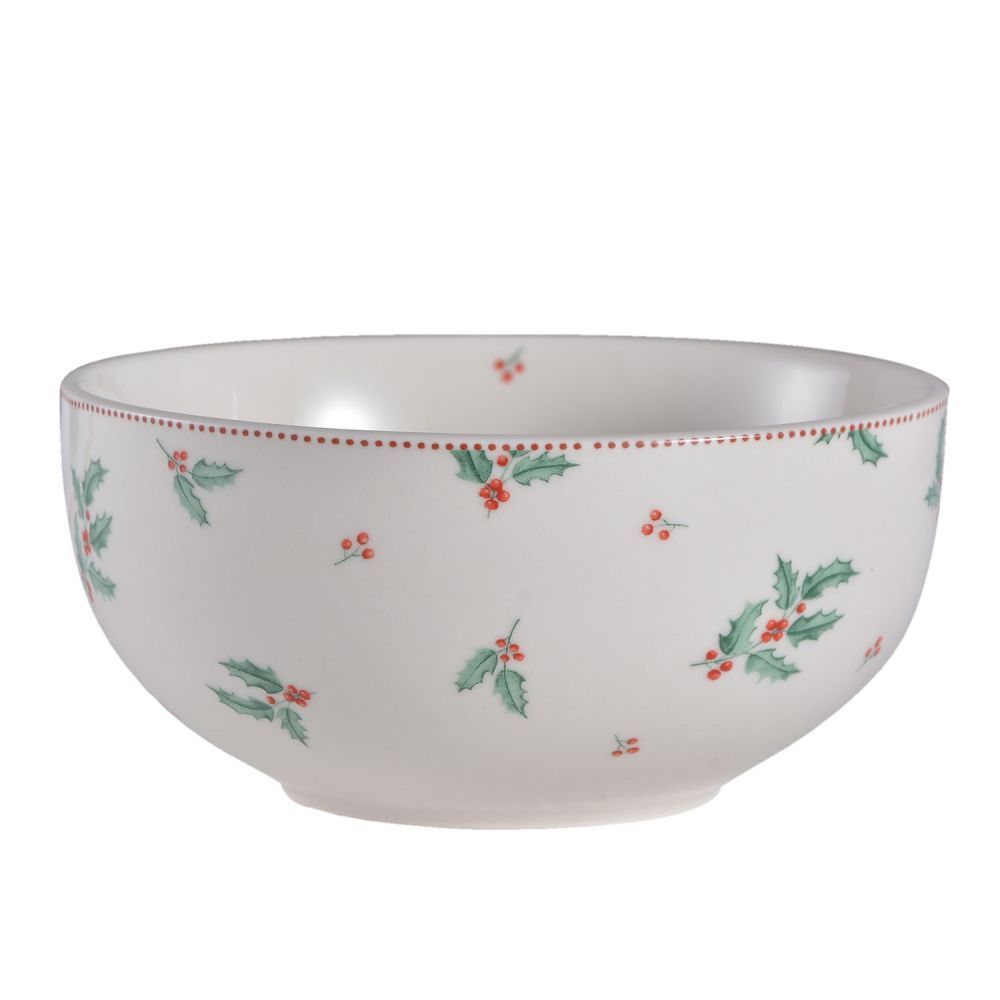 Porcelánová miska s cesmínou Holly Christmas - Ø 14*7 cm / 500 ml Clayre & Eef - LaHome - vintage dekorace