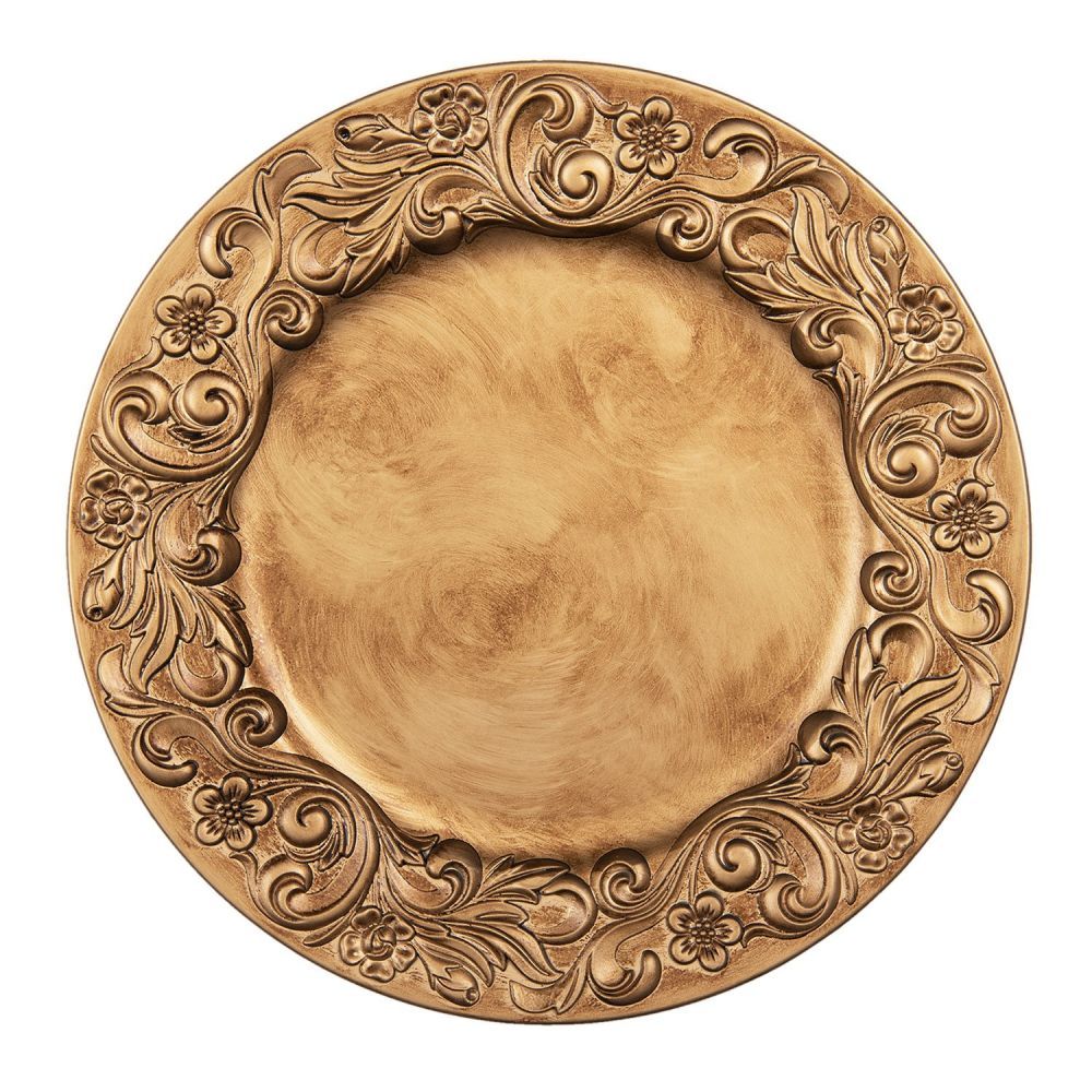 Zlatý plastový dekorativní talíř s květinami - Ø 33*2 cm Clayre & Eef - LaHome - vintage dekorace