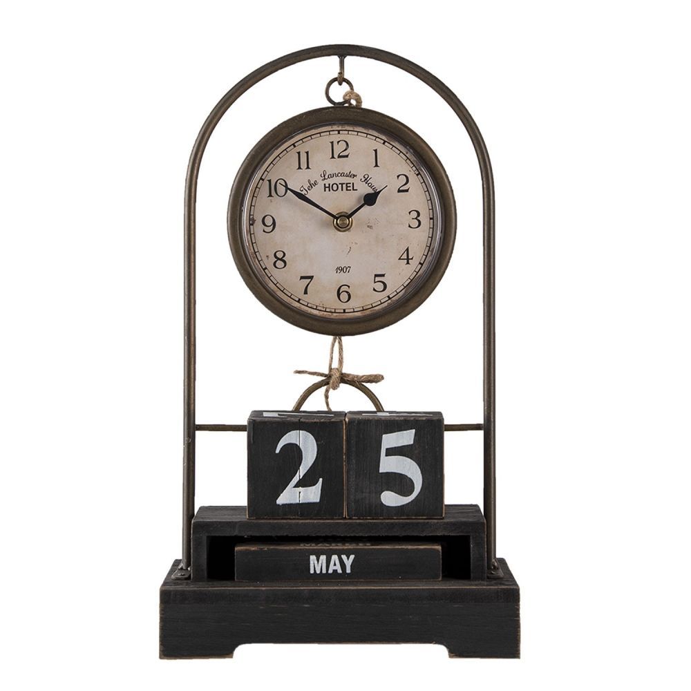 Kovové stolní hodiny s dřevěnými kostičkami alá kalendář - 23*12*39 cm Clayre & Eef - LaHome - vintage dekorace