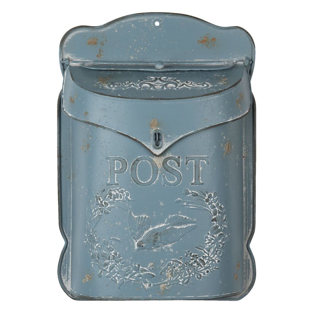Modrá retro poštovní schránka s ptáčkem - 26*8*39 cm Clayre & Eef - LaHome - vintage dekorace