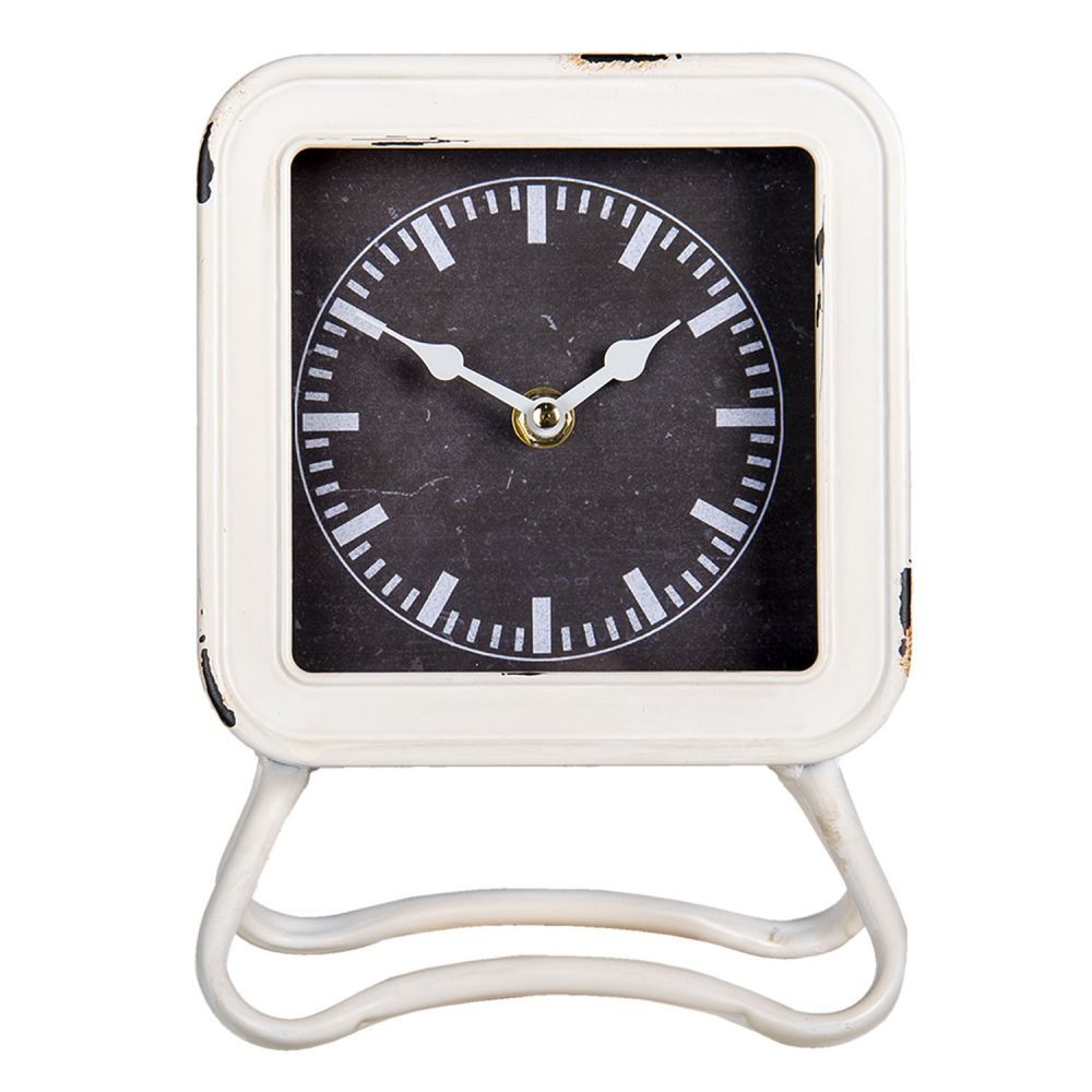 Bílé kovové stolní hodiny s patinou - 16*5*22 cm Clayre & Eef - LaHome - vintage dekorace