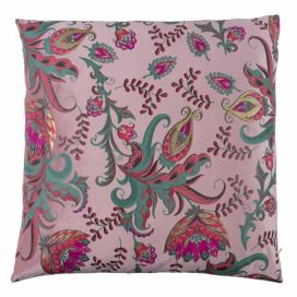 Růžový čtvercový polštář s květy Paisley - 45*45*15cm Mars & More LaHome - vintage dekorace
