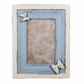 Krémovo-modrý fotorámeček s motýlem - 18*3*23 cm / 10*15 cm Clayre & Eef LaHome - vintage dekorace