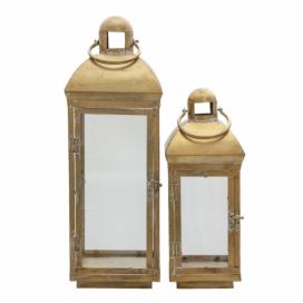 Sada 2ks zlatá kovová lucerna s patinou Aurelie - 20*20*58 cm / 16*16*42 cm Clayre & Eef LaHome - vintage dekorace