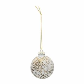 4ks bílo-zlatá vánoční koule s květy - Ø 6cm Clayre & Eef