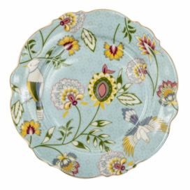 Modrý porcelánový dezertní talíř s květy Flower Ori - Ø 20*2 cm Clayre & Eef