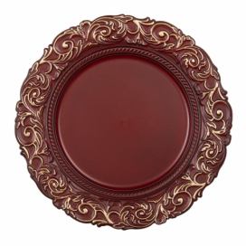 Cihlově červeno zlatý dekorativní plastový talíř - Ø 33*2 cm Clayre & Eef
