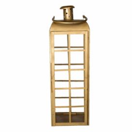 Zlatá kovová lucerna Simply na zavěšení- 17*17*60 cm Clayre & Eef LaHome - vintage dekorace