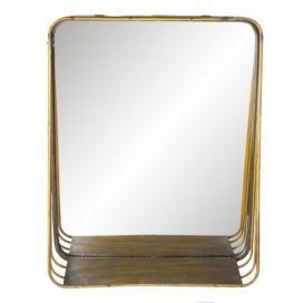 Zlaté retro zrcadlo v kovovém rámu s dřevěnou poličkou Gold - 34*11*42 cm Clayre & Eef LaHome - vintage dekorace